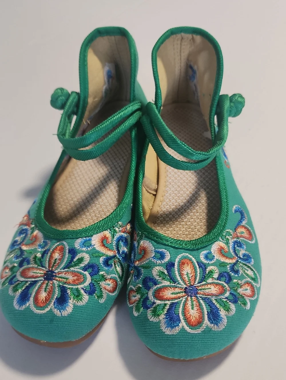 Chinese Embroidered Floral Mary Jane Cotton Loafer Wedge Shoes